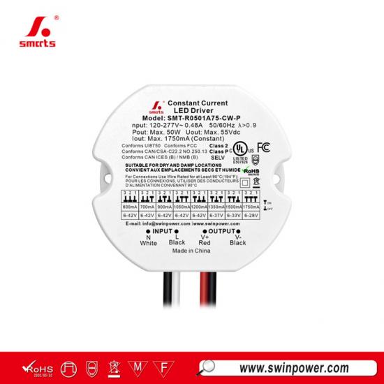 600–1750mA Output 50W Constant Current Round LED Driver for led lighting